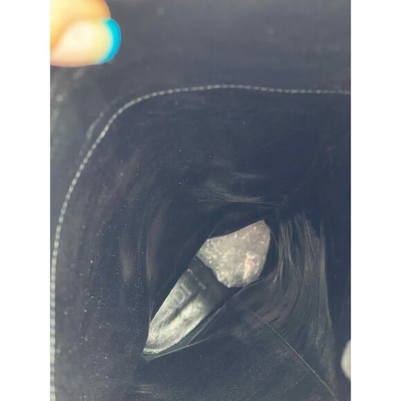 FENDI Black Nubuck Leather Knee High Riding Boots Almond Toe Heel Size 38 ITALY - Picture 13 of 14